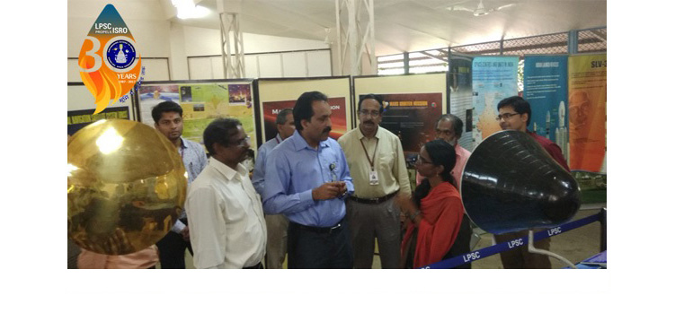 Director, LPSC briefing media during the exhibition conducted at Rajagiri School of Engineering, Cochin as part of LPSC PEARL Jubilee Public outreach programme